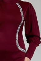 Tesettür giyim BORDO TAŞ DETAYLI ABİYE ELBİSE T 1715