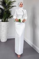 Tesettür giyim EKRU TAŞ DETAYLI ABİYE ELBİSE T 1715