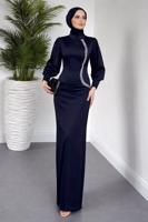 Tesettür giyim LACİVERT TAŞ DETAYLI ABİYE ELBİSE T 1715