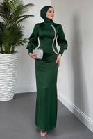 Tesettür giyim YEŞİL TAŞ DETAYLI ABİYE ELBİSE T 1715
