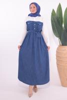 Hijab clothing NAVY BLUE BELTED DRESS T 1774