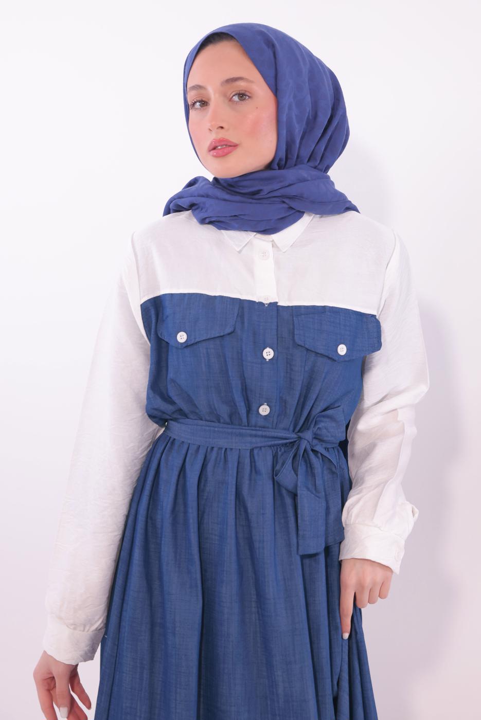 Hijab clothing NAVY BLUE BELTED DRESS T 1774