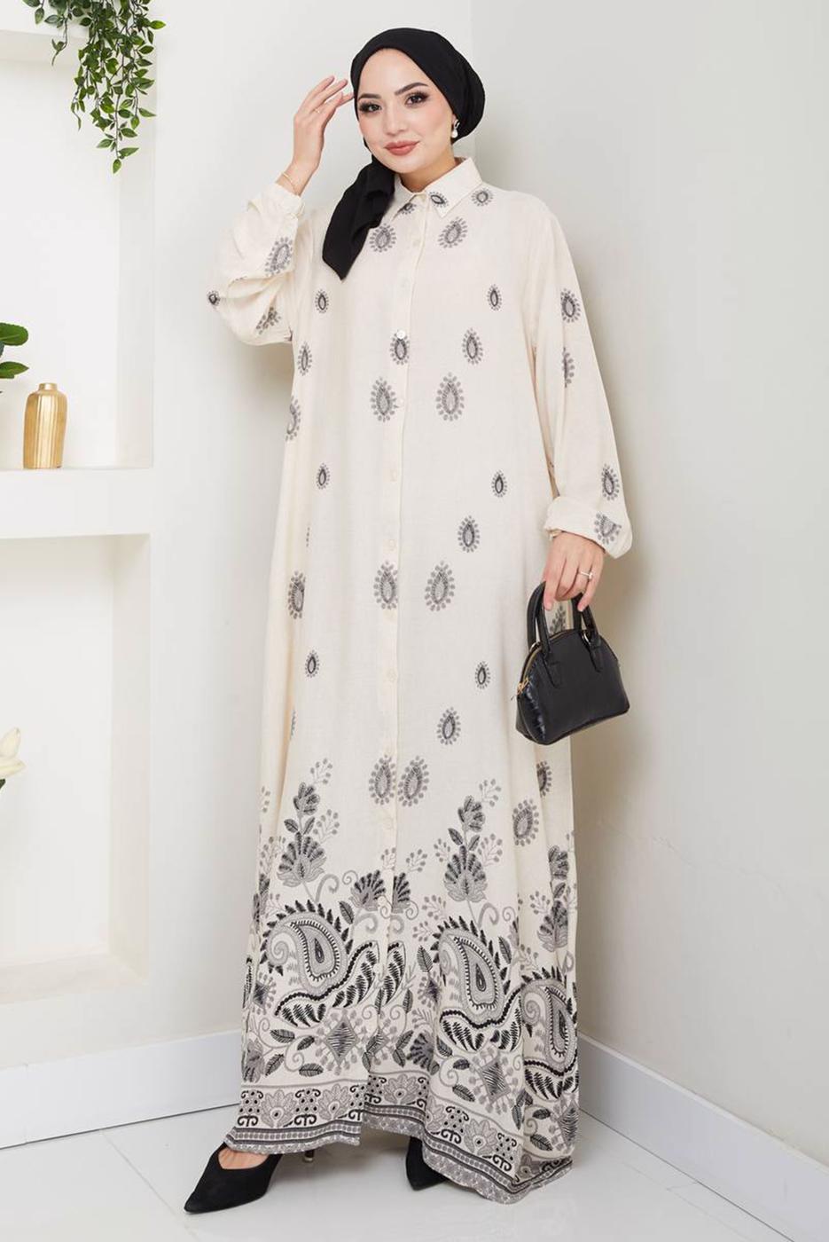 Vêtements hijab GRIS ROBE À MOTIFS T 1888