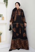 Tesettür giyim SİYAH LEOPAR DESENLİ ELBİSE T 1995