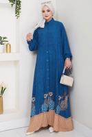 Tesettür giyim LACİVERT DESENLİ ELBİSE T 1997