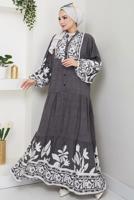 Tesettür giyim GRİ DESENLİ ELBİSE T 1999