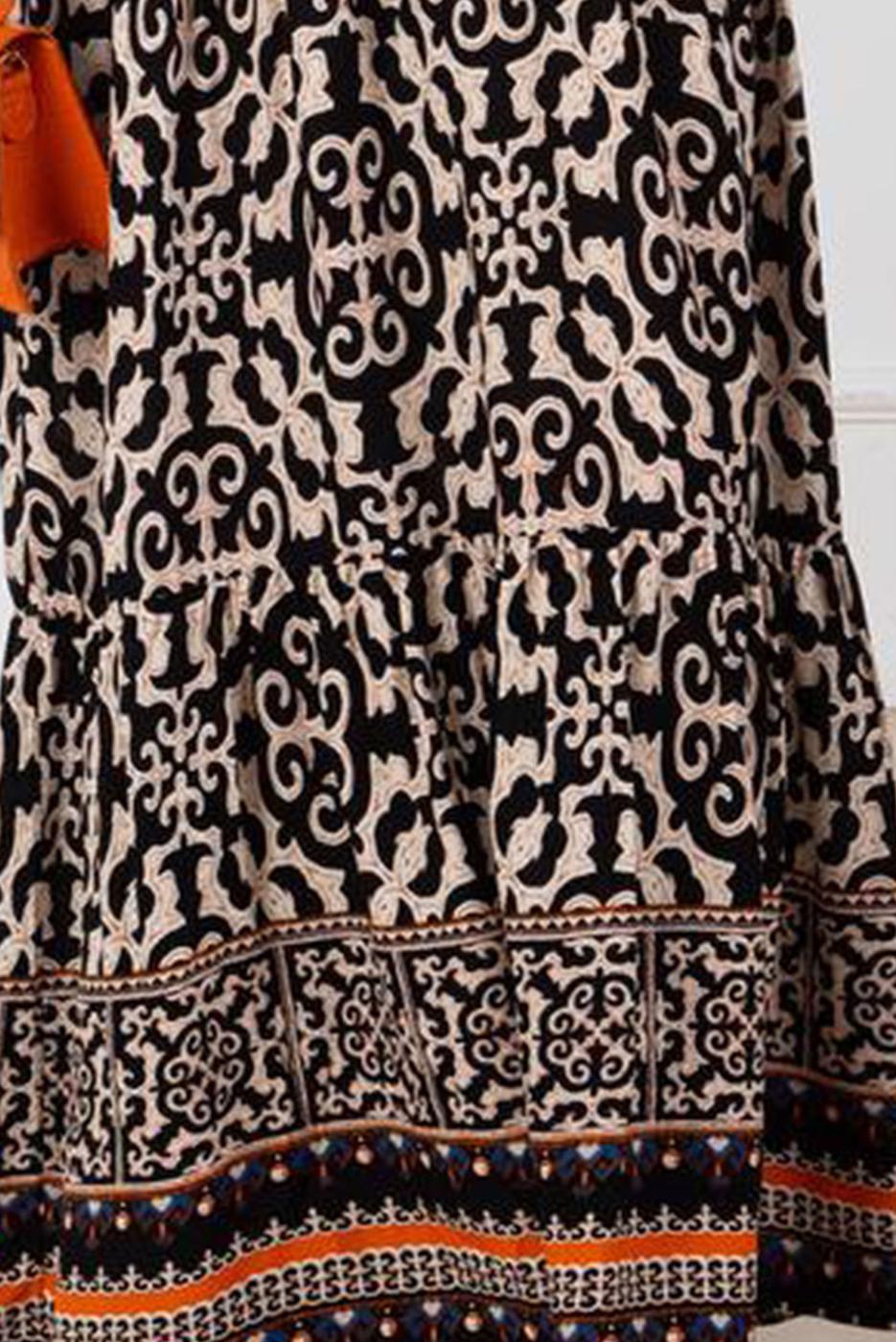 Tesettür giyim TURUNCU DESENLİ ELBİSE T 2186