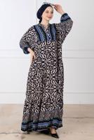 Tesettür giyim LACİVERT DESENLİ ELBİSE T 2186