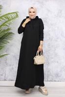 Tesettür giyim SİYAH KAPÜŞONLU ELBİSE T 2405