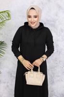 Tesettür giyim SİYAH KAPÜŞONLU ELBİSE T 2405