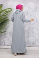 Tesettür giyim GRİ KAPÜŞONLU ELBİSE T 2405