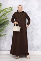 Tesettür giyim KAHVE KAPÜŞONLU ELBİSE T 2405