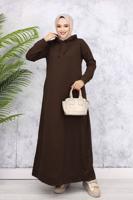 Tesettür giyim KAHVE KAPÜŞONLU ELBİSE T 2405