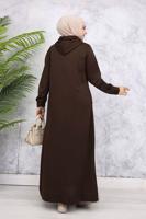Tesettür giyim KAHVE KAPÜŞONLU ELBİSE T 2405