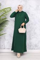 Tesettür giyim YEŞİL KAPÜŞONLU ELBİSE T 2405
