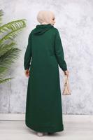 Tesettür giyim YEŞİL KAPÜŞONLU ELBİSE T 2405