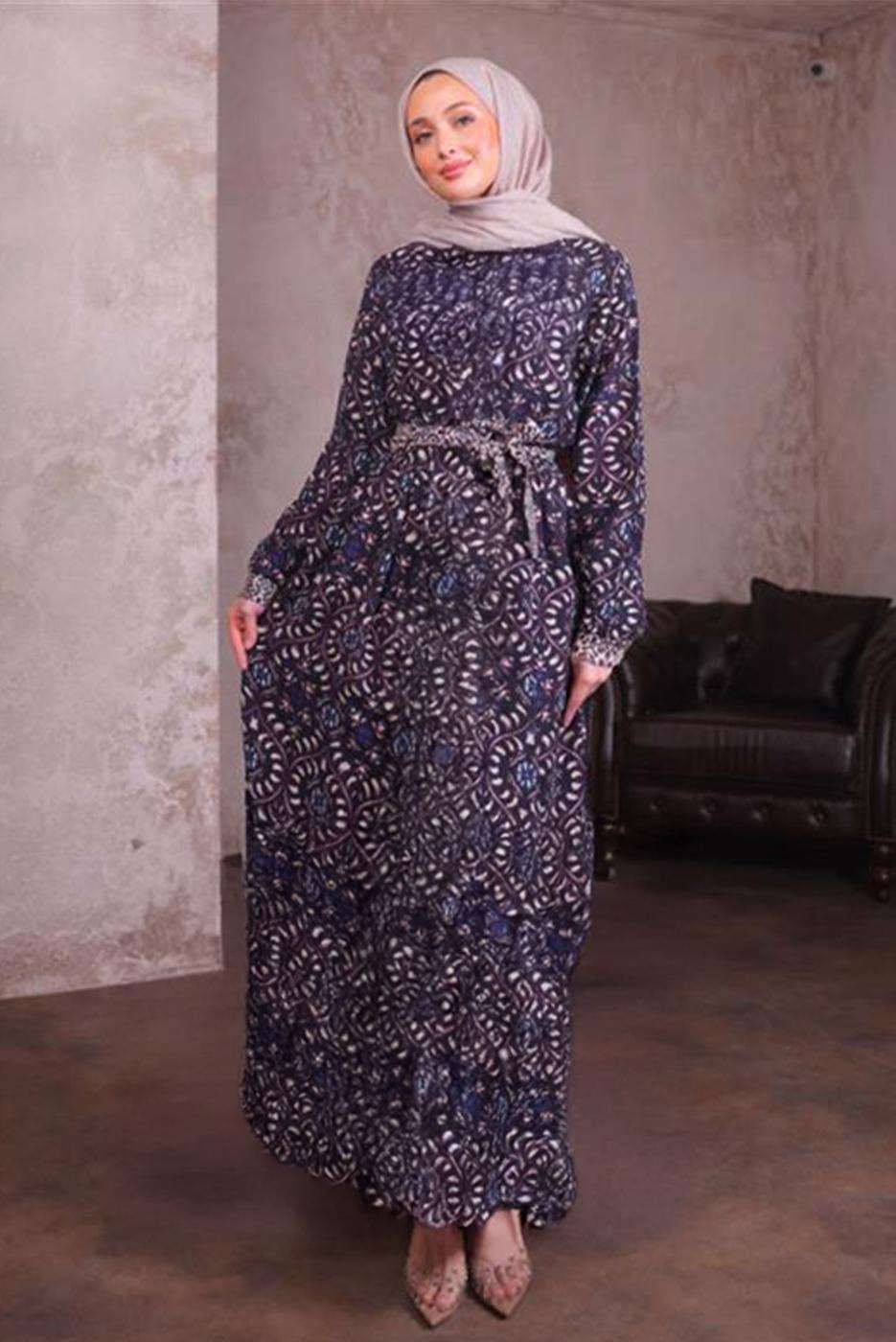 Hijab clothing PURPLE BELTED DRESS T 2884-1