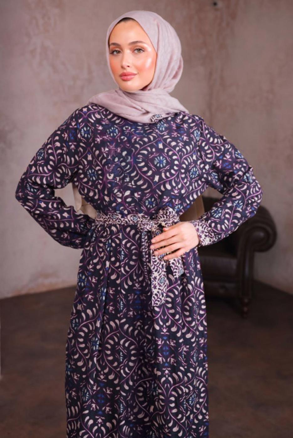Hijab clothing PURPLE BELTED DRESS T 2884-1
