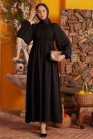 Tesettür giyim SİYAH BALON KOL ELBİSE T 30542