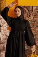 Tesettür giyim SİYAH BALON KOL ELBİSE T 30542