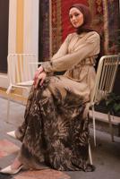 Tesettür giyim KAHVE KUŞAKLI DESENLİ ELBİSE T 3094