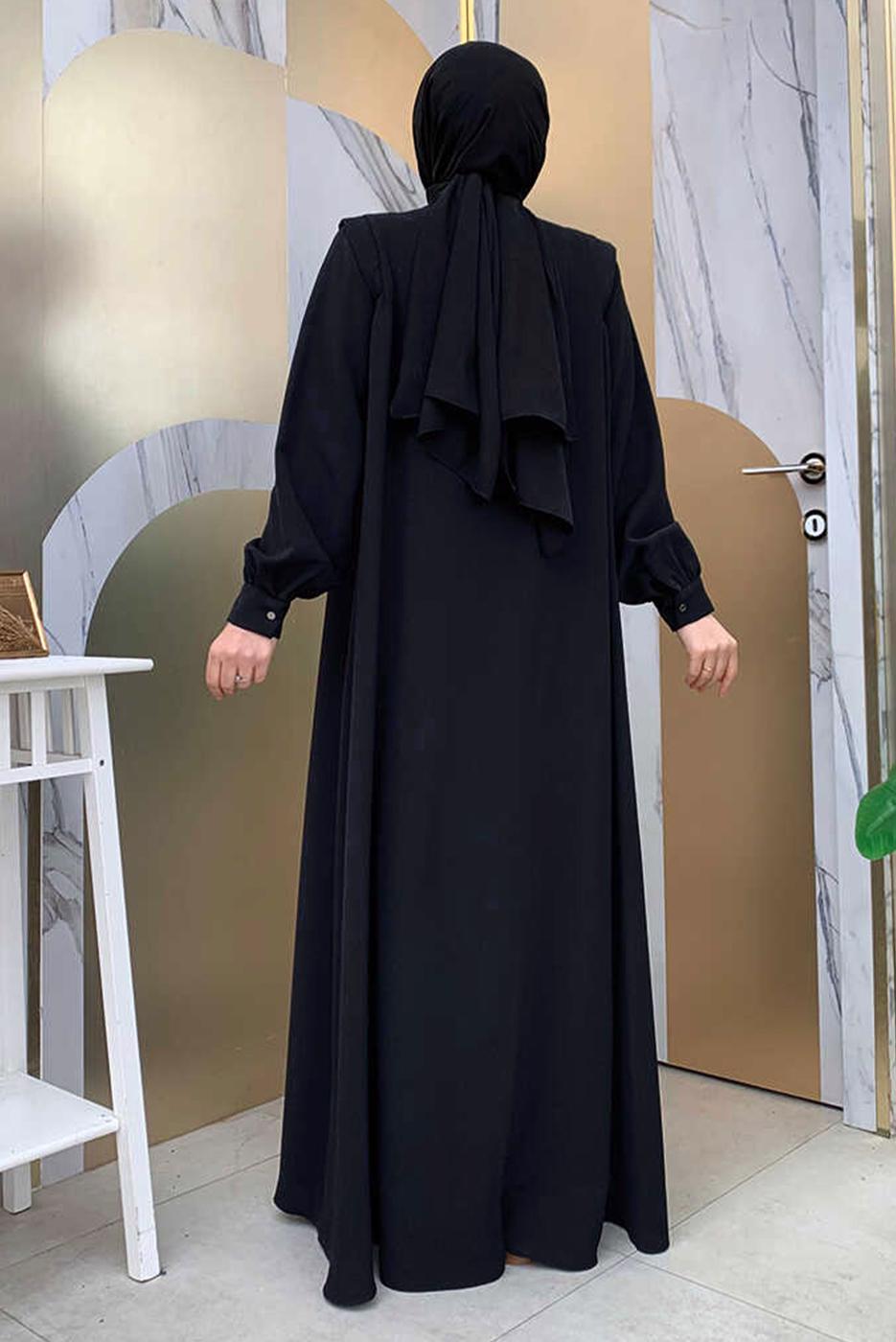 Tesettür giyim SİYAH TAŞ DETAYLI FERACE T 3097
