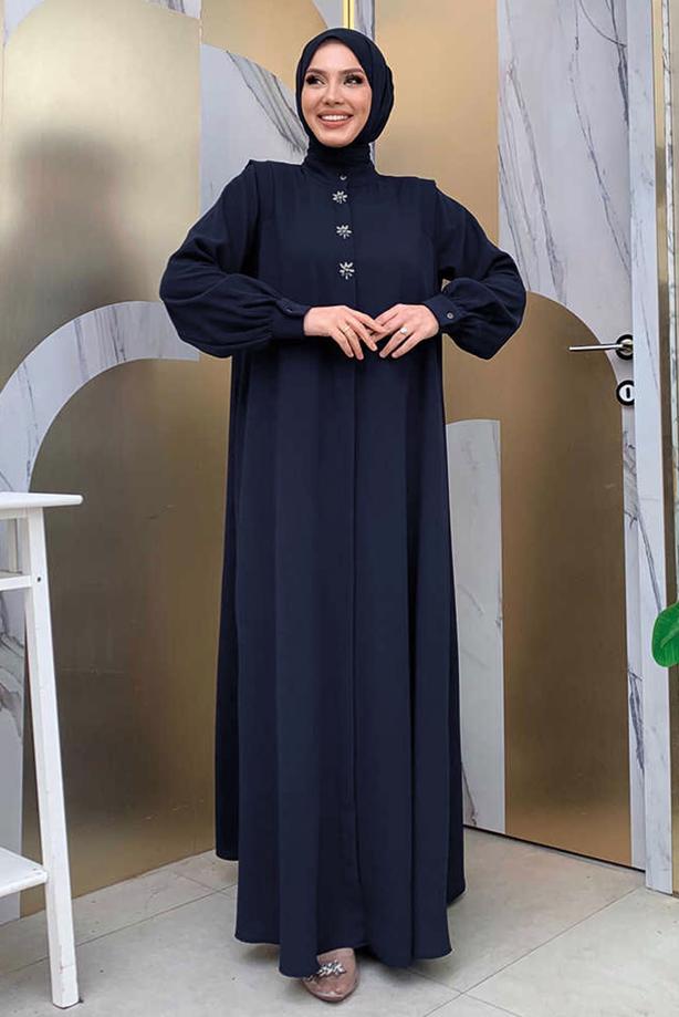 Tesettür giyim LACİVERT TAŞ DETAYLI FERACE T 3097 - TRENDTESETTÜR