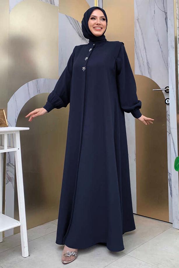 Tesettür giyim LACİVERT TAŞ DETAYLI FERACE T 3097 - TRENDTESETTÜR