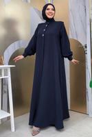 Tesettür giyim LACİVERT TAŞ DETAYLI FERACE T 3097