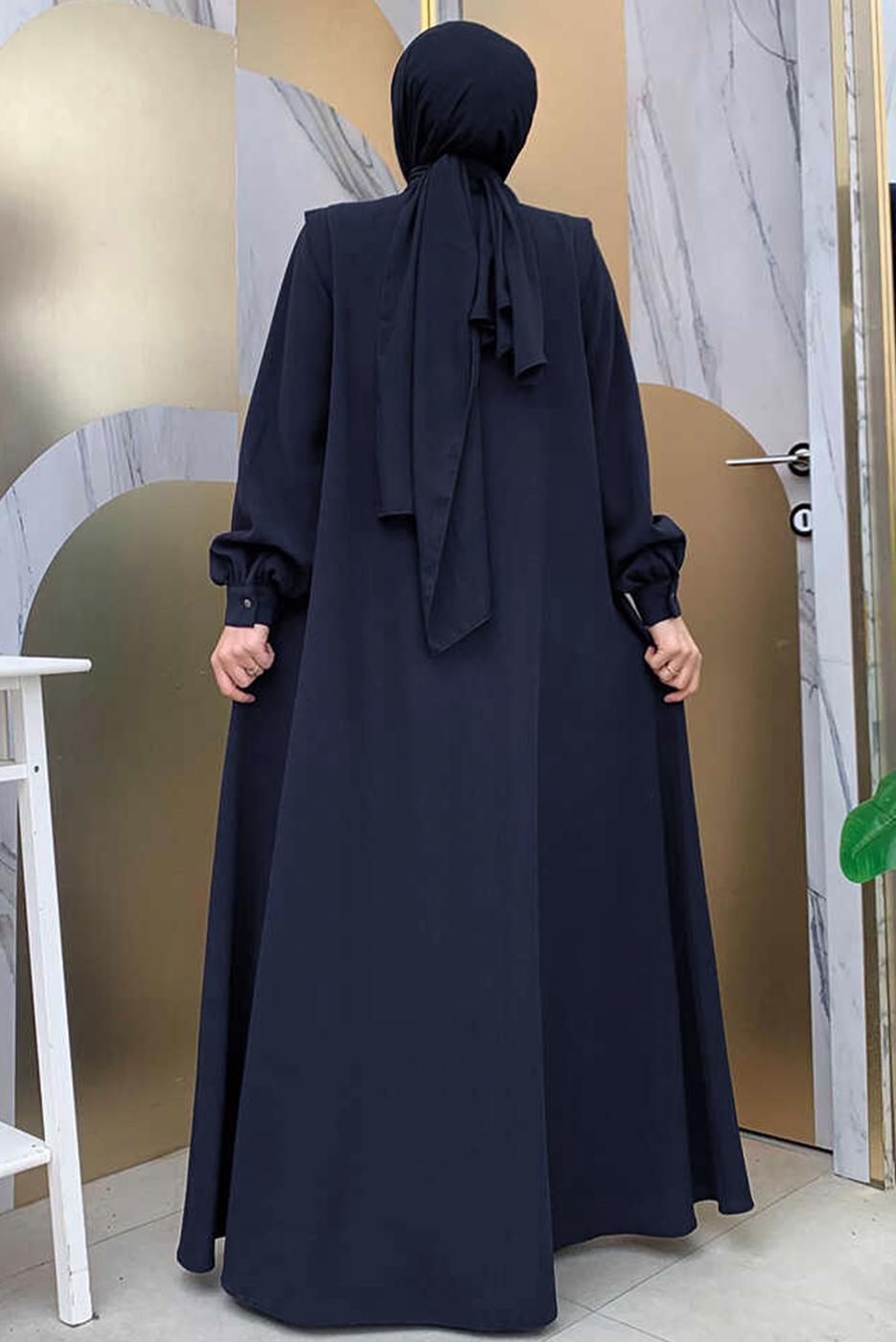 Tesettür giyim LACİVERT TAŞ DETAYLI FERACE T 3097