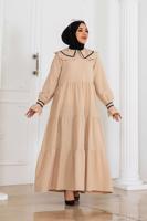 Tesettür giyim BEJ BEBE YAKA ELBİSE T 3112