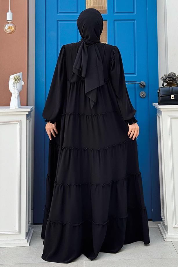 Tesettür giyim SİYAH PAMUKLU SALAŞ ELBİSE T 3206 - TRENDTESETTÜR