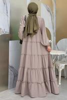 Tesettür giyim BEJ PAMUKLU SALAŞ ELBİSE T 3206