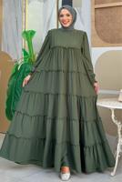 Tesettür giyim HAKİ PAMUKLU SALAŞ ELBİSE T 3206