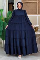 Tesettür giyim LACİVERT PAMUKLU SALAŞ ELBİSE T 3206