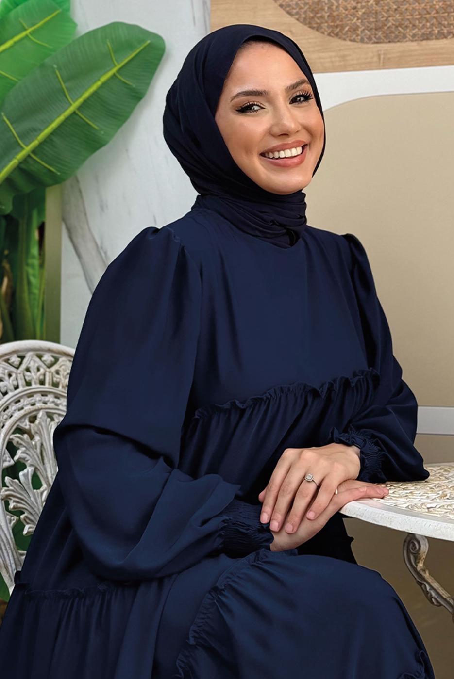 Tesettür giyim LACİVERT PAMUKLU SALAŞ ELBİSE T 3206