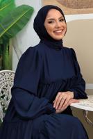 Tesettür giyim LACİVERT PAMUKLU SALAŞ ELBİSE T 3206