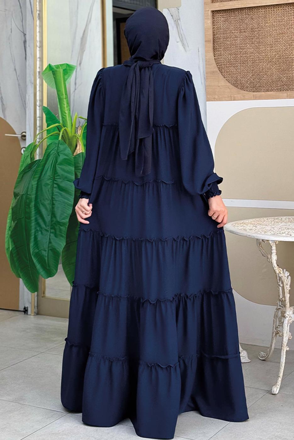 Tesettür giyim LACİVERT PAMUKLU SALAŞ ELBİSE T 3206