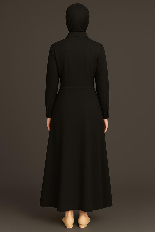 Tesettür giyim SİYAH KUŞAKLI GÖMLEK ELBİSE T 3663 - TRENDTESETTÜR