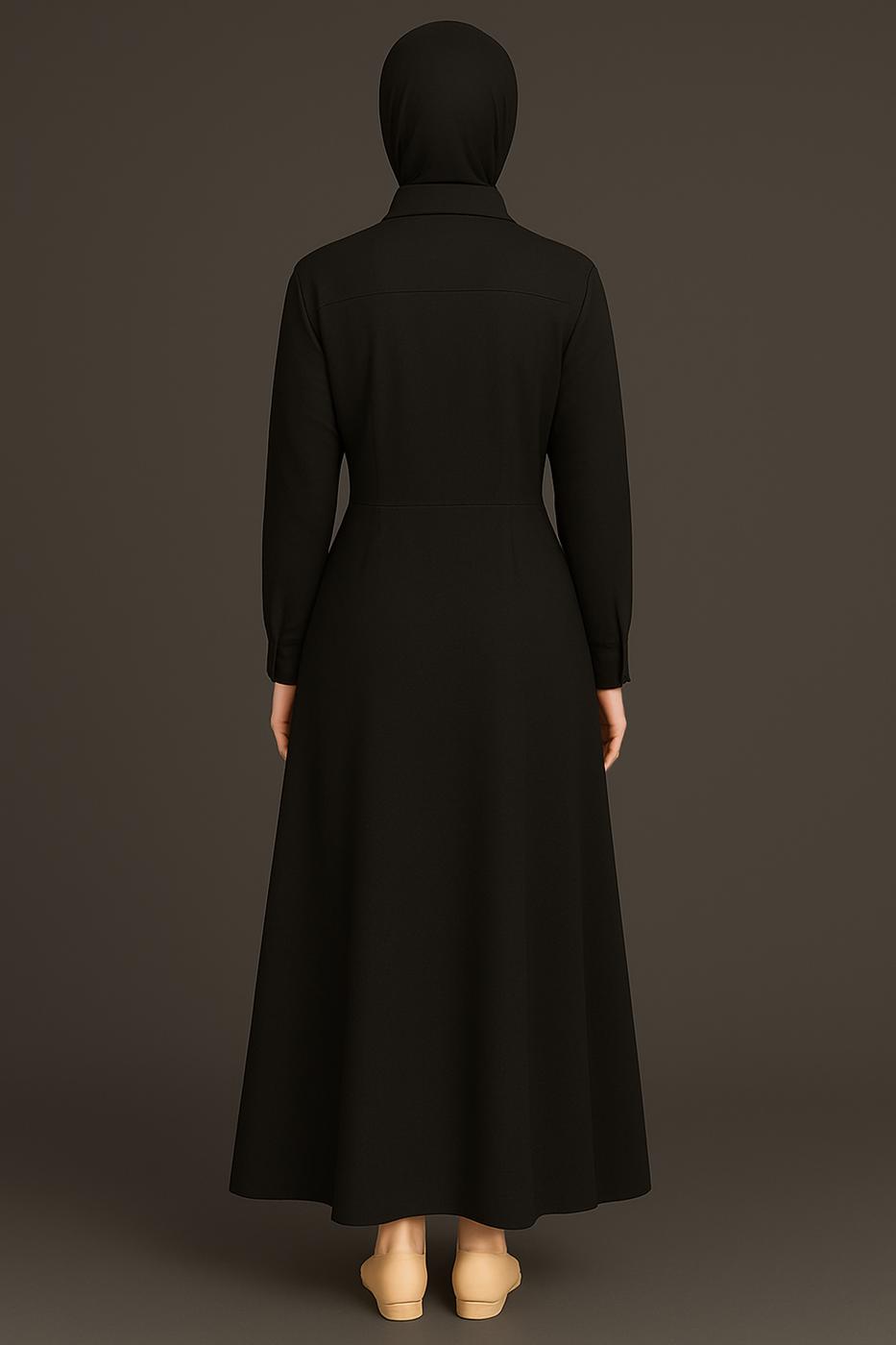 Tesettür giyim SİYAH KUŞAKLI GÖMLEK ELBİSE T 3663