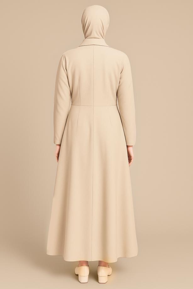 Tesettür giyim BEJ KUŞAKLI GÖMLEK ELBİSE T 3663 - TRENDTESETTÜR