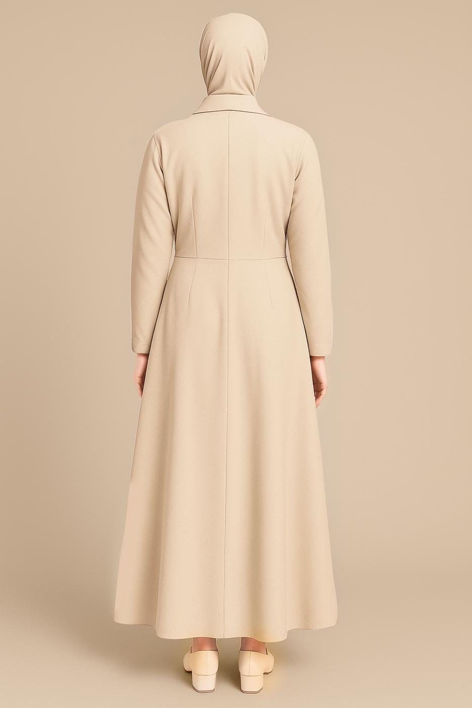 Tesettür giyim BEJ KUŞAKLI GÖMLEK ELBİSE T 3663