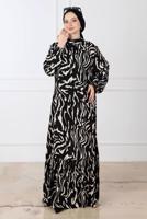 Tesettür giyim SİYAH DESENLİ ELBİSE T 3698