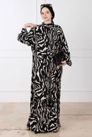 Tesettür giyim SİYAH DESENLİ ELBİSE T 3698