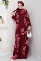 Vêtements hijab ROUGE BORDEAUX ROBE À MOTIFS FLEURS T 3829