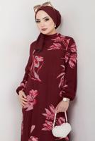 Vêtements hijab ROUGE BORDEAUX ROBE À MOTIFS FLEURS T 3829