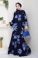 Vêtements hijab BLEU MARINE ROBE À MOTIFS FLEURS T 3829