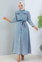 Vêtements hijab BLEU ROBE EN JEAN CEINTURÉE T 4086