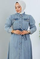 Vêtements hijab BLEU ROBE EN JEAN CEINTURÉE T 4086