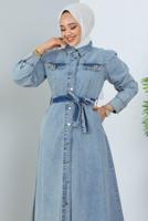 Vêtements hijab BLEU ROBE EN JEAN CEINTURÉE T 4086